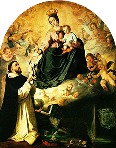 Virgen entregando el Rosario a Santo Domingo. Murillo